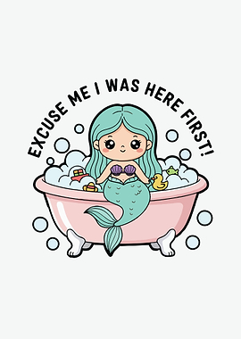 Mermaid in Bathtub Cartoon Illustration