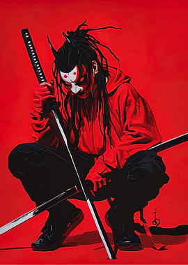 Red Masked Warrior with Katana