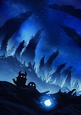 Night Landscape with Silhouetted Figures