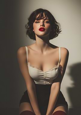 Woman with Red Lipstick and Bob Haircut