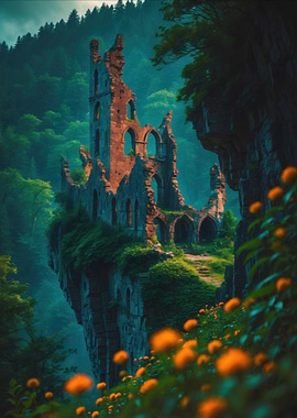 Ruined Castle in Lush Landscape