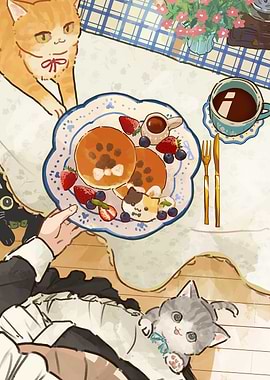 Cute Cats and Pancakes Illustration