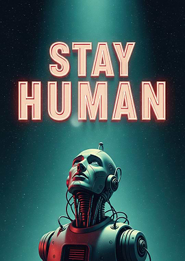 Stay Human Neon Robot