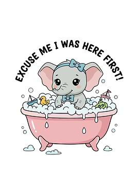 Cute Elephant in Bathtub Illustration
