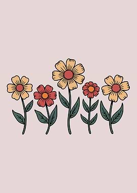 Retro Floral Illustration on Pink Background