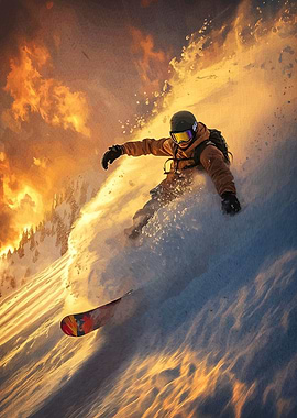 Snowboarder Action Sunset