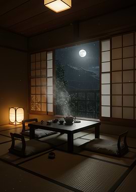 Japanese Tea Room with Moon View