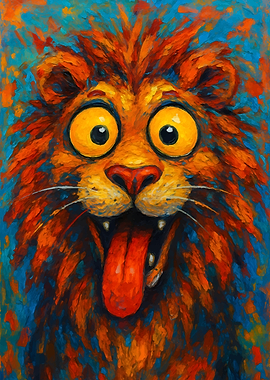 Cartoon Lion with Tongue Out Painting