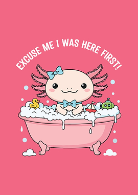 Axolotl in Bathtub Illustration