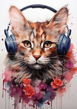Cat with Headphones Art