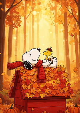 Snoopy and Woodstock Autumn Scene