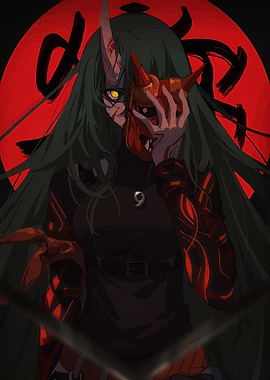 Anime Girl with Oni Mask