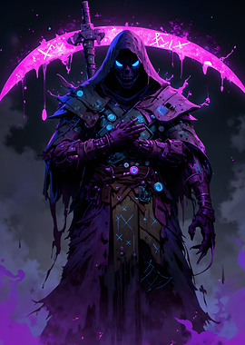 Hooded Grim Reaper with Glowing Scythe
