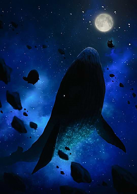 Whale in Space with Moon Balloon