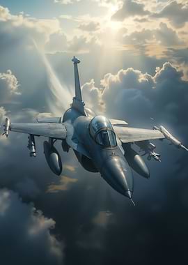 Fighter Jet in Cloudy Sky