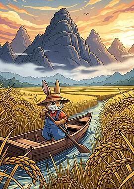 Rabbit Boat Rice Field Landscape