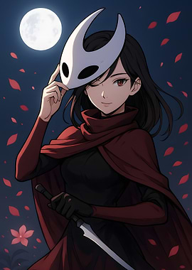 Anime Girl with Hollow Knight Mask fan art