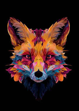 Colorful Fox Portrait on Black Background