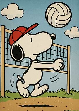 Snoopy playing volleyball cartoon illustration