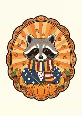 Autumn Raccoon Harvest Cameo