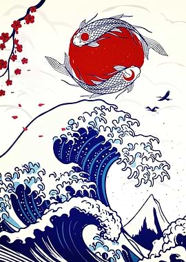 Japanese Koi Fish Wave