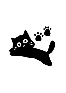 Black Cat with Paw Prints