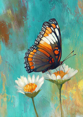 Butterfly on Daisies Painting