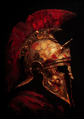 Spartan Helmet Oil Painting
