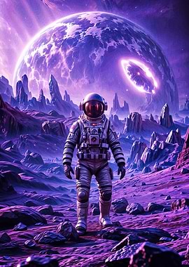 Astronaut Alien Planet Purple Sky