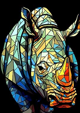 Geometric Rhino Portrait on Black Background