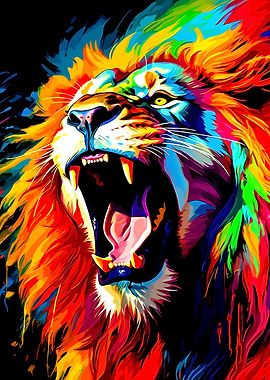 Colorful Roaring Lion Digital Art