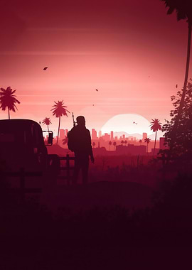 Silhouette Soldier Cityscape Sunset