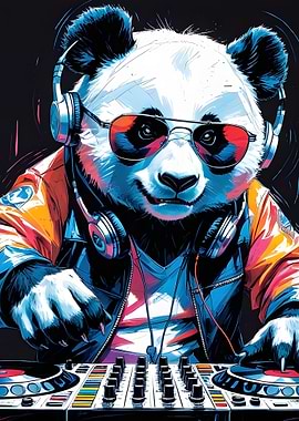 Cool Panda DJ with Headphones and Sunglasses