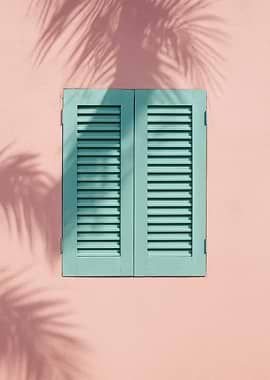 Window with Shutters and Palm Shadows - Tropical