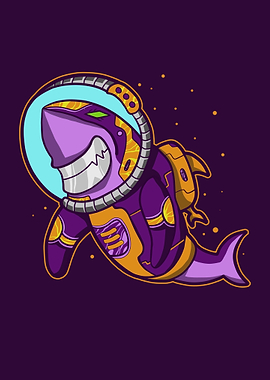 Cartoon Shark Astronaut in Space Suit
