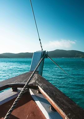 Boat Bow View on Turquoise Sea