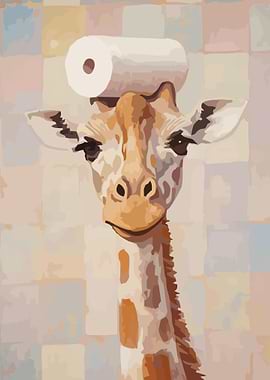 Giraffe with Toilet Paper on Head
