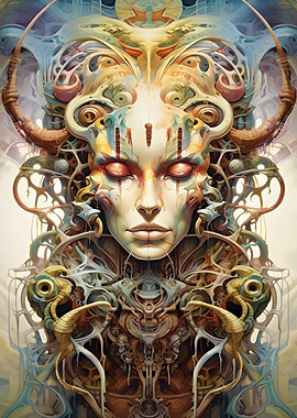 Surreal Horned Woman Portrait