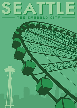 Seattle Emerald City Ferris Wheel Poster