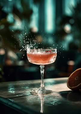 Elegant Cocktail with Splashing Water