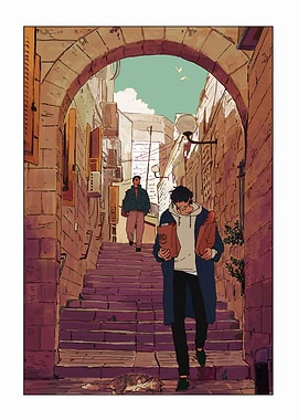 City street scene with two men