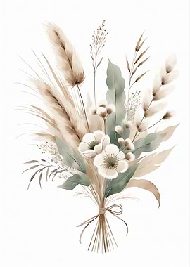 Watercolor Floral Bouquet with Pampas Grass