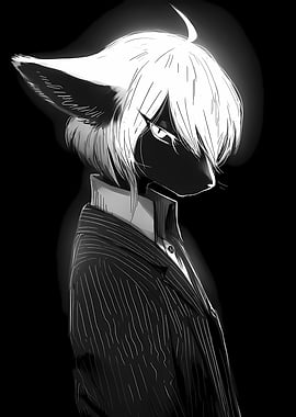 Monochrome Furry Character in Pinstripe Suit