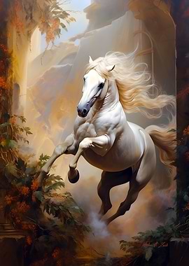 Majestic White Horse in Motion