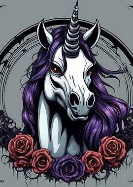 Halloween Gothic Unicorn with Roses Illustration