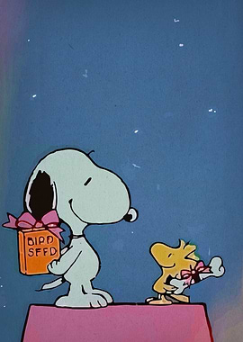 Snoopy and Woodstock with gifts