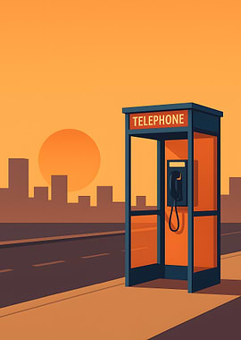 Vintage Telephone Booth Cityscape Illustration