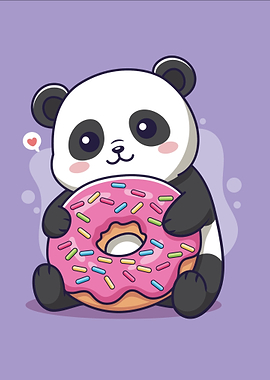 Cute Panda with Donut Illustration