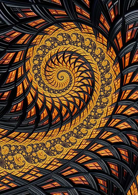 Fractal Spiral in Gold and Black