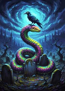 Raven and Snake in Graveyard